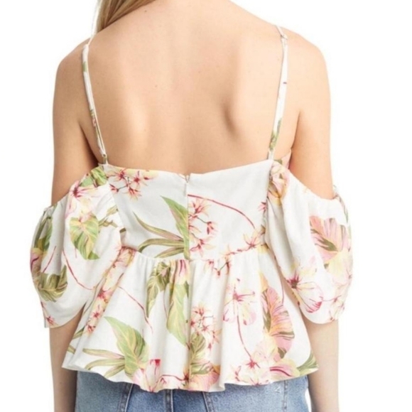 WAYF Coco Floral Print Cold Shoulder Top Ivory Tropical Medium - Picture 2 of 7
